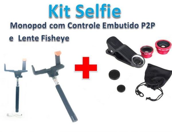 Kit Selfie Monopod + Lente Fisheye